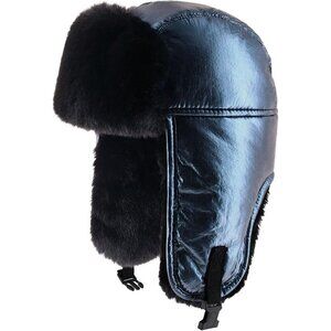 Unisex Metallic Blue Stylish Cozy Cold Weather Headwear Warm Winter Trapper Hat